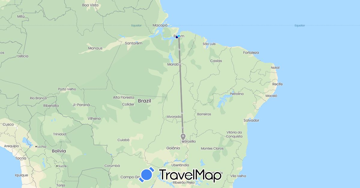 TravelMap itinerary: driving, plane, boat in Brazil (South America)